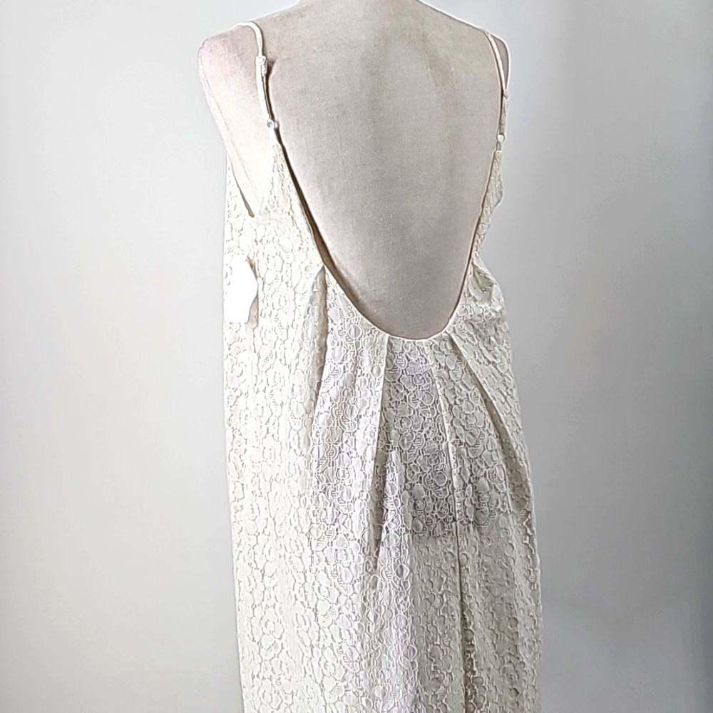 BCBGeneration White Lace Lined Loose Fit Flowy Dress Thin Straps Dainty Summer - Picture 3 of 11